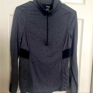 Danskin Now Pullover Womens Medium 8-10 Black White Top Semi-fitted 1/4 Zip